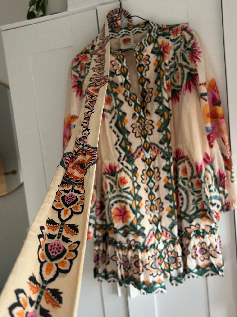 FARM Rio Cream Mini Dress with Multicolor Floral Embroidery - Picture 4 of 4